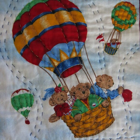 Vintage Handmade Handsewn Bears On Go Micky Mouse Double Sided Cotton Quilt - Picture 10 of 16